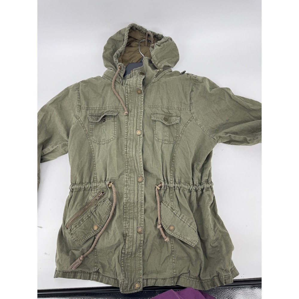 Made by Johnny Womens Olive Green Utility Jacket Hoodie Drawstring Waist Size XL - Picture 3 of 16